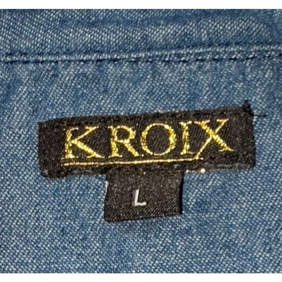 Kroix Women's snap front Long‎ Denim Dress Blue western Y2K L/S Large chambray - Picture 2 of 10